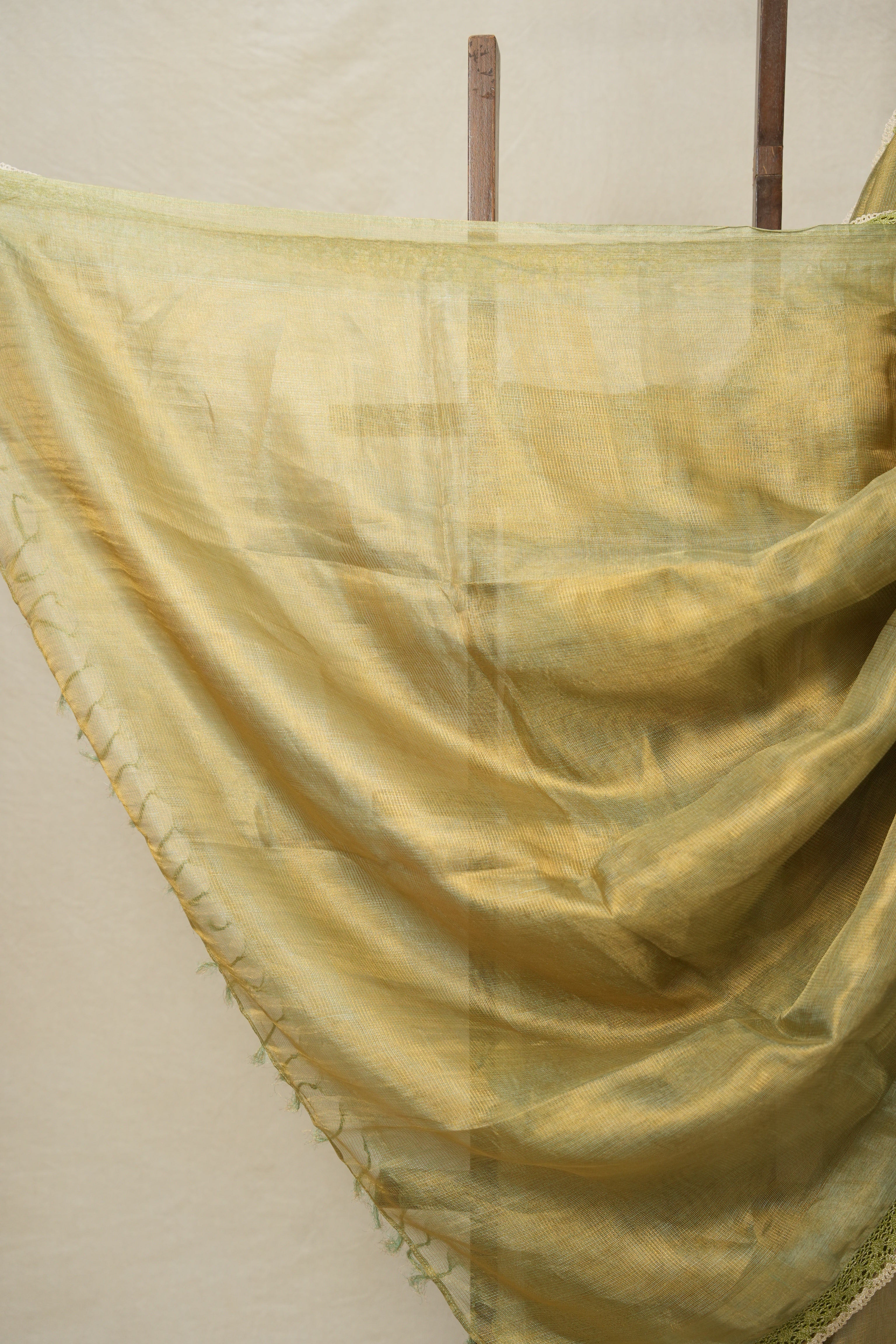 Metallic - Gold Tissue Tussar Silk Saree With Lace - SRMGTTSSWL08