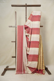 Off White-Red Maheshwari Saree - SROWRMS923