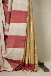Off White-Red Maheshwari Saree - SROWRMS923