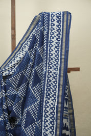 Indigo HBP Cotton Silk Saree With Chanderi Border - SRICSS1775