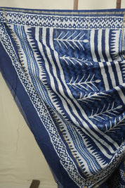 Indigo HBP Cotton Silk Saree With Chanderi Border - SRICSS1775