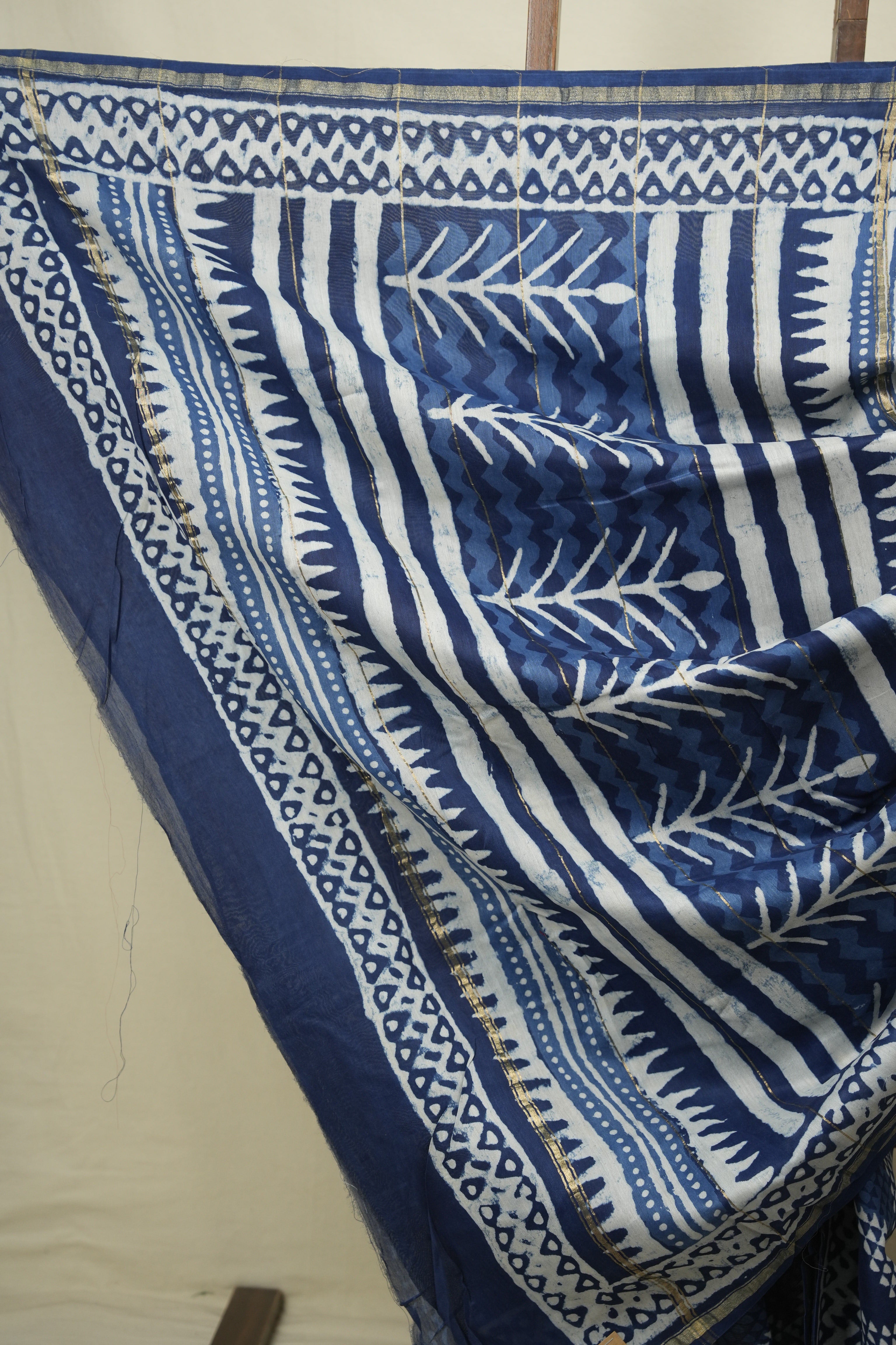 Indigo HBP Cotton Silk Saree With Chanderi Border - SRICSS1775