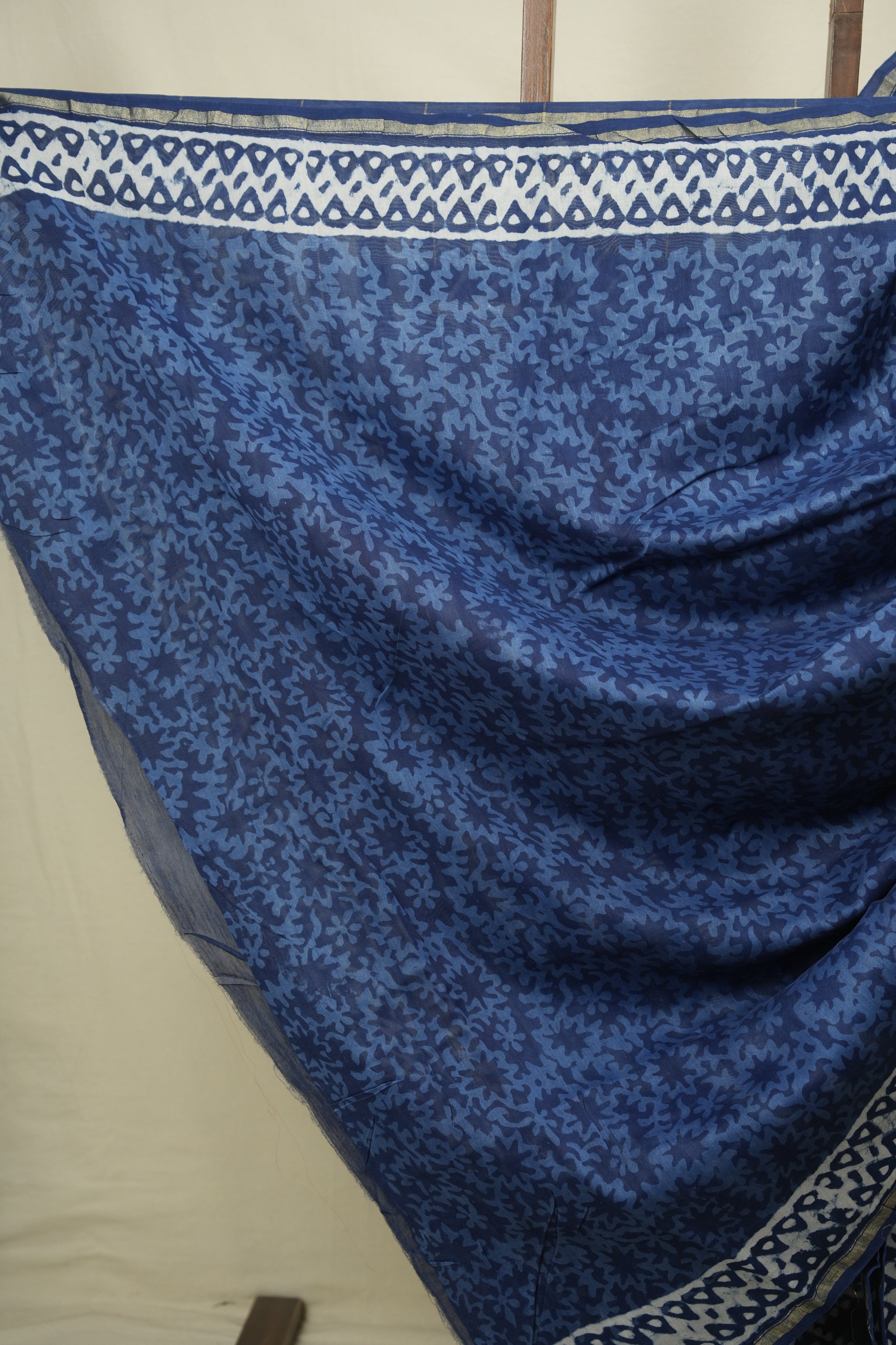 Indigo HBP Cotton Silk Saree With Chanderi Border - SRICSS1775