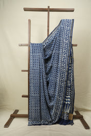 Indigo HBP Cotton Silk Saree With Chanderi Border - SRICSS1773