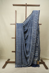 Indigo HBP Cotton Silk Saree With Chanderi Border - SRICSS1773