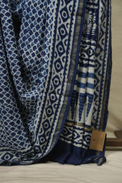 Indigo HBP Cotton Silk Saree With Chanderi Border - SRICSS1773