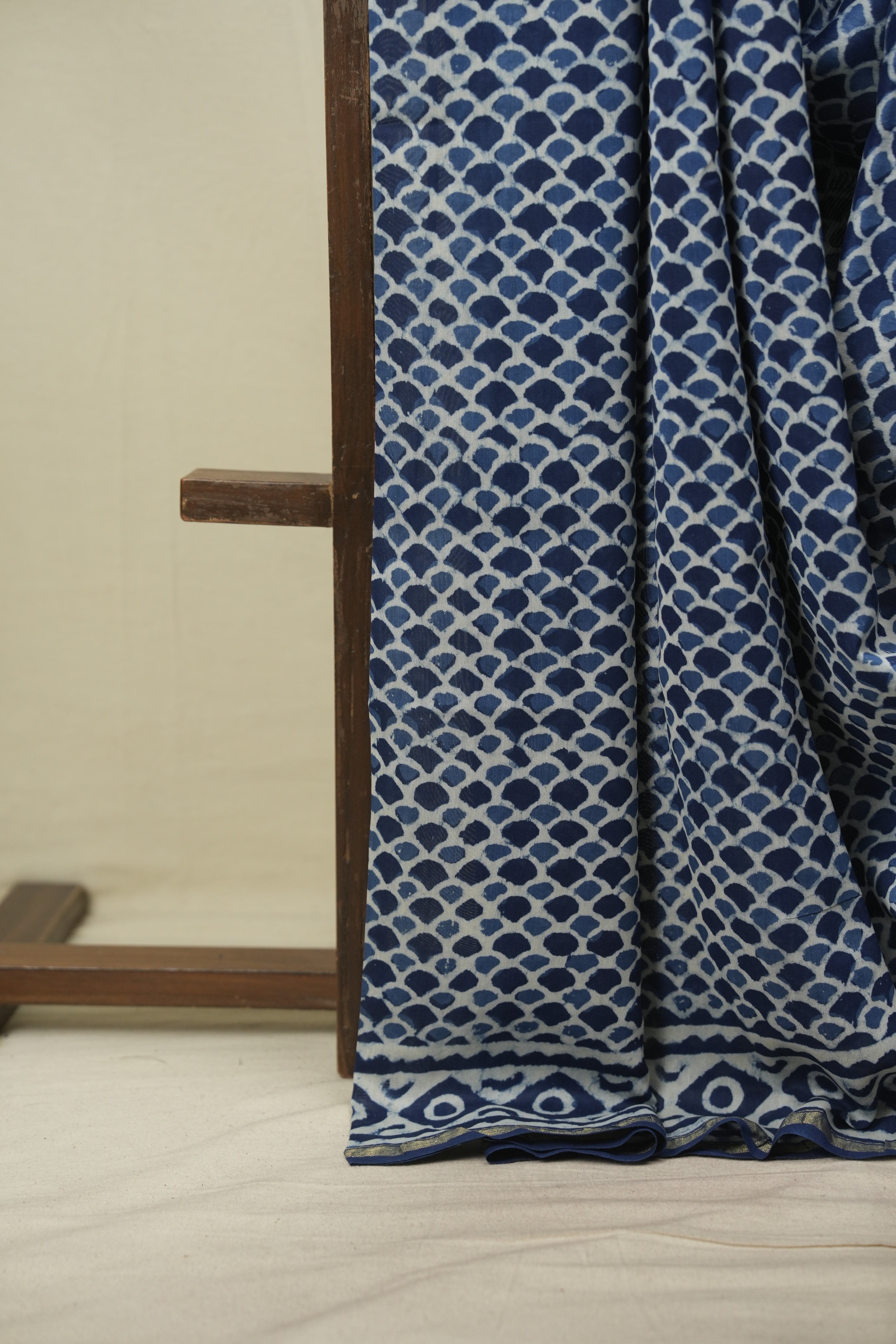 Indigo HBP Cotton Silk Saree With Chanderi Border - SRICSS1773