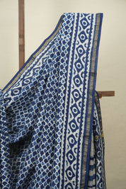 Indigo HBP Cotton Silk Saree With Chanderi Border - SRICSS1773