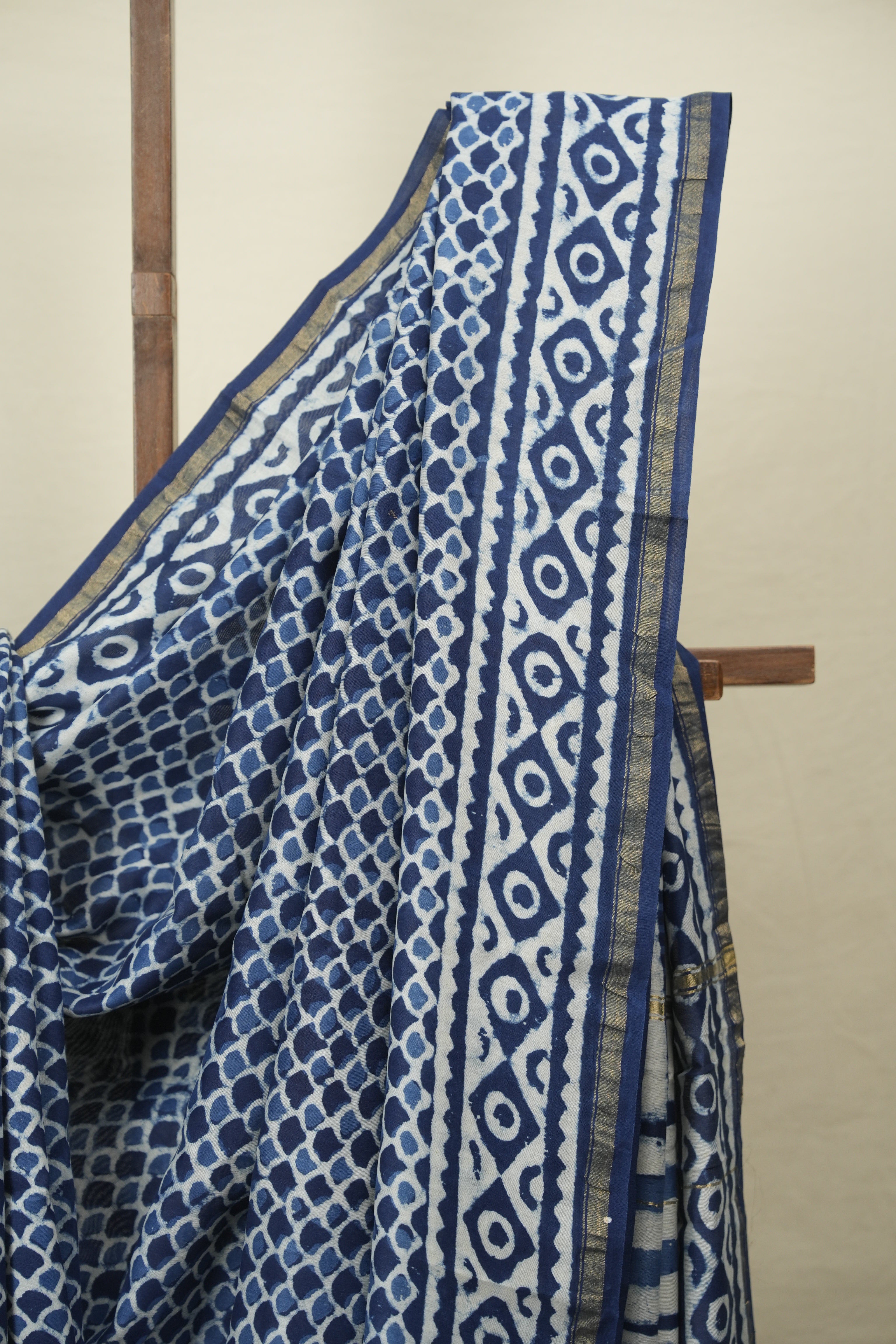 Indigo HBP Cotton Silk Saree With Chanderi Border - SRICSS1773