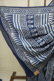 Indigo HBP Cotton Silk Saree With Chanderi Border - SRICSS1773