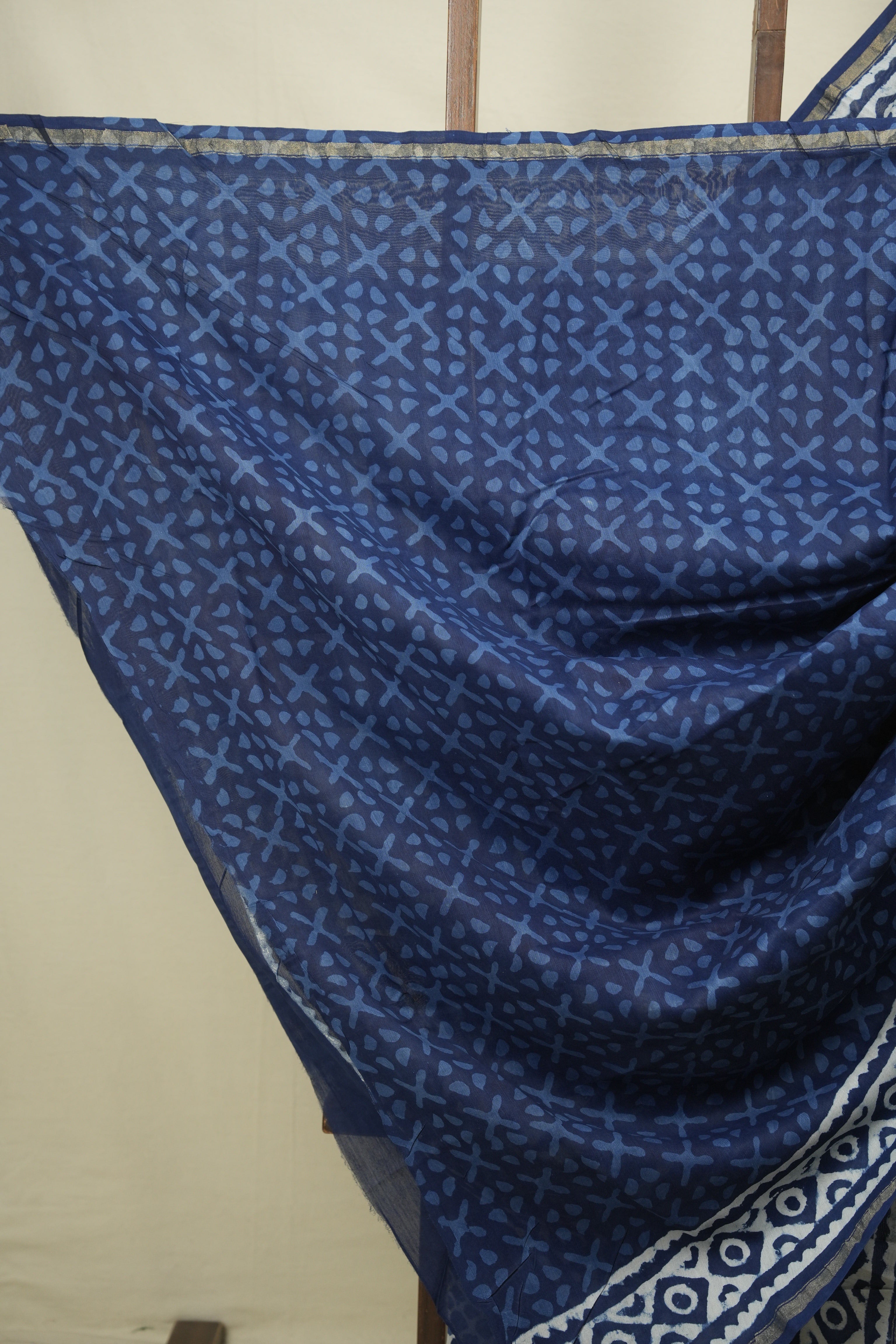 Indigo HBP Cotton Silk Saree With Chanderi Border - SRICSS1773