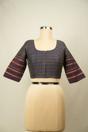 Blue Handloom Resham Khun Blouse - SRBRKB113