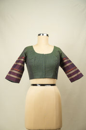 Green Handloom Resham Khun Blouse - SRGRKB116