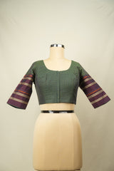 Green Handloom Resham Khun Blouse - SRGRKB116