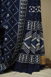 Indigo HBP Cotton Saree - SRICS3437
