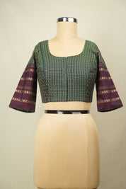 Green Handloom Resham Khun Blouse - SRGRKB114