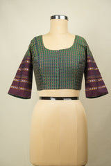 Green Handloom Resham Khun Blouse - SRGRKB114