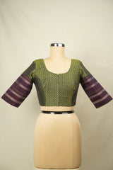 Lime Green Handloom Resham Khun Blouse - SRLGRKB110