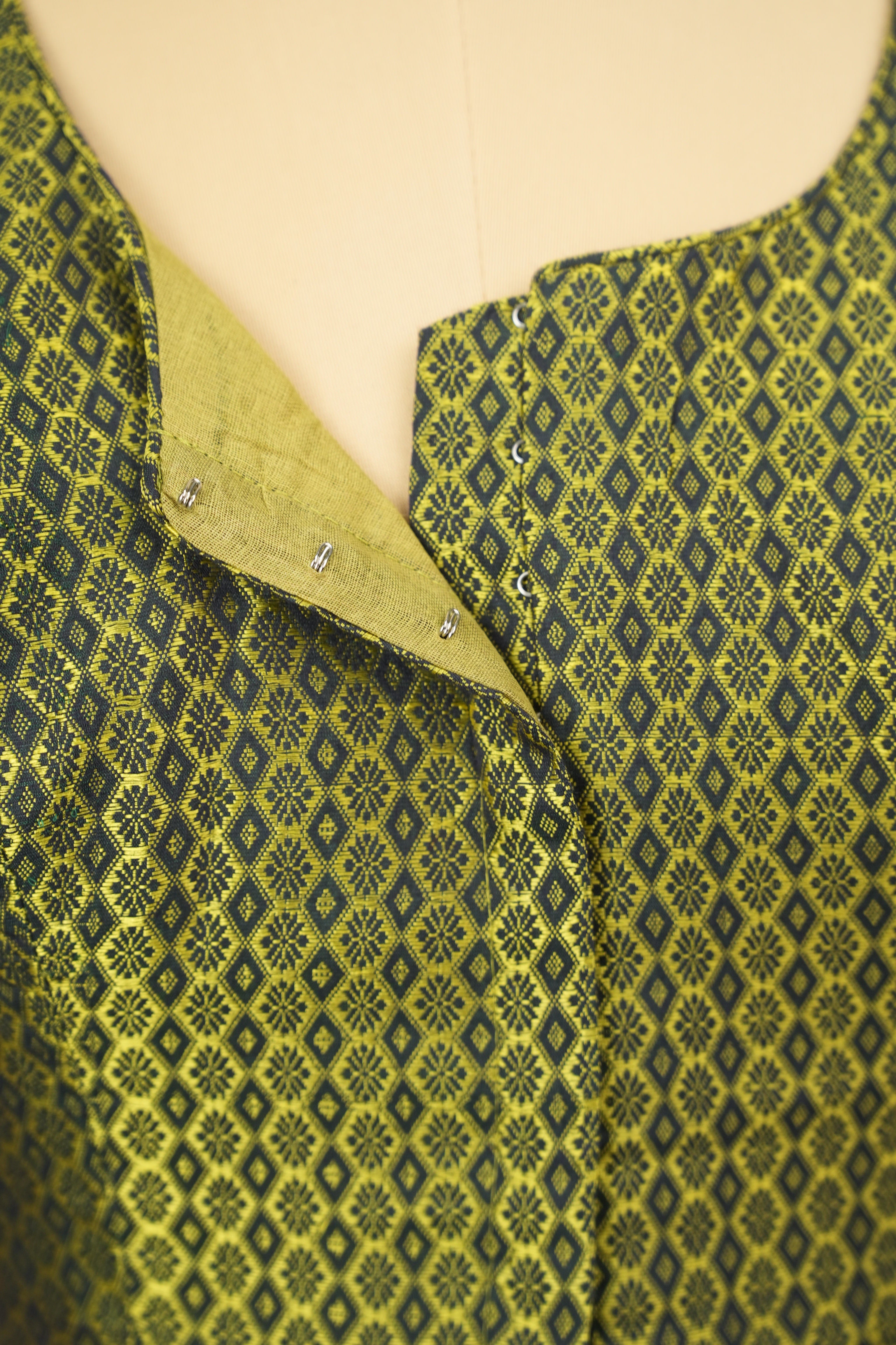 Lime Green Handloom Resham Khun Blouse - SRLGRKB110