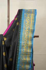 Black - Blue Gadwal Silk Saree - SRBBGSS580