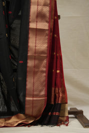 Black Maheshwari Saree - SRBMS885