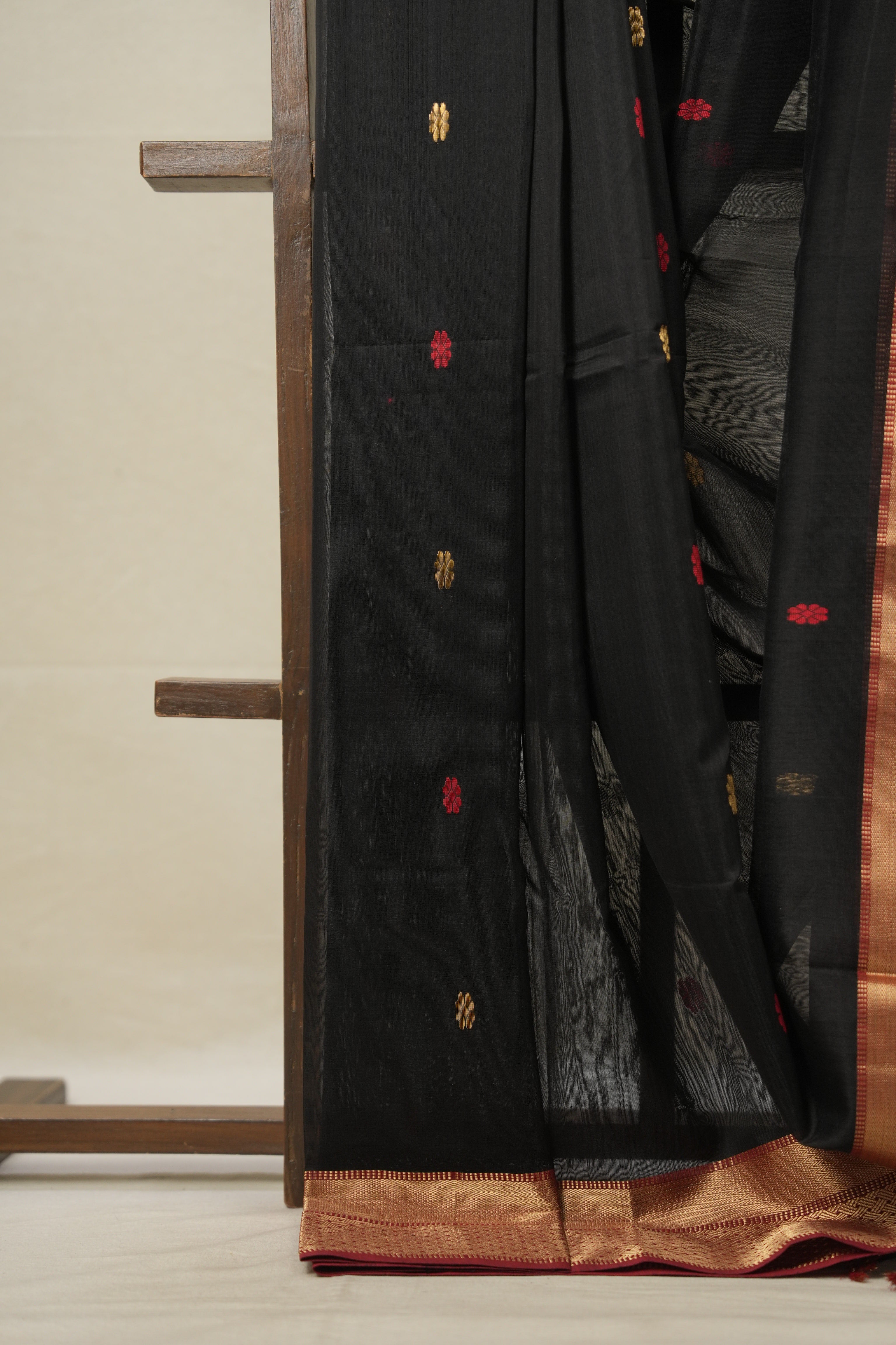 Black Maheshwari Saree - SRBMS885