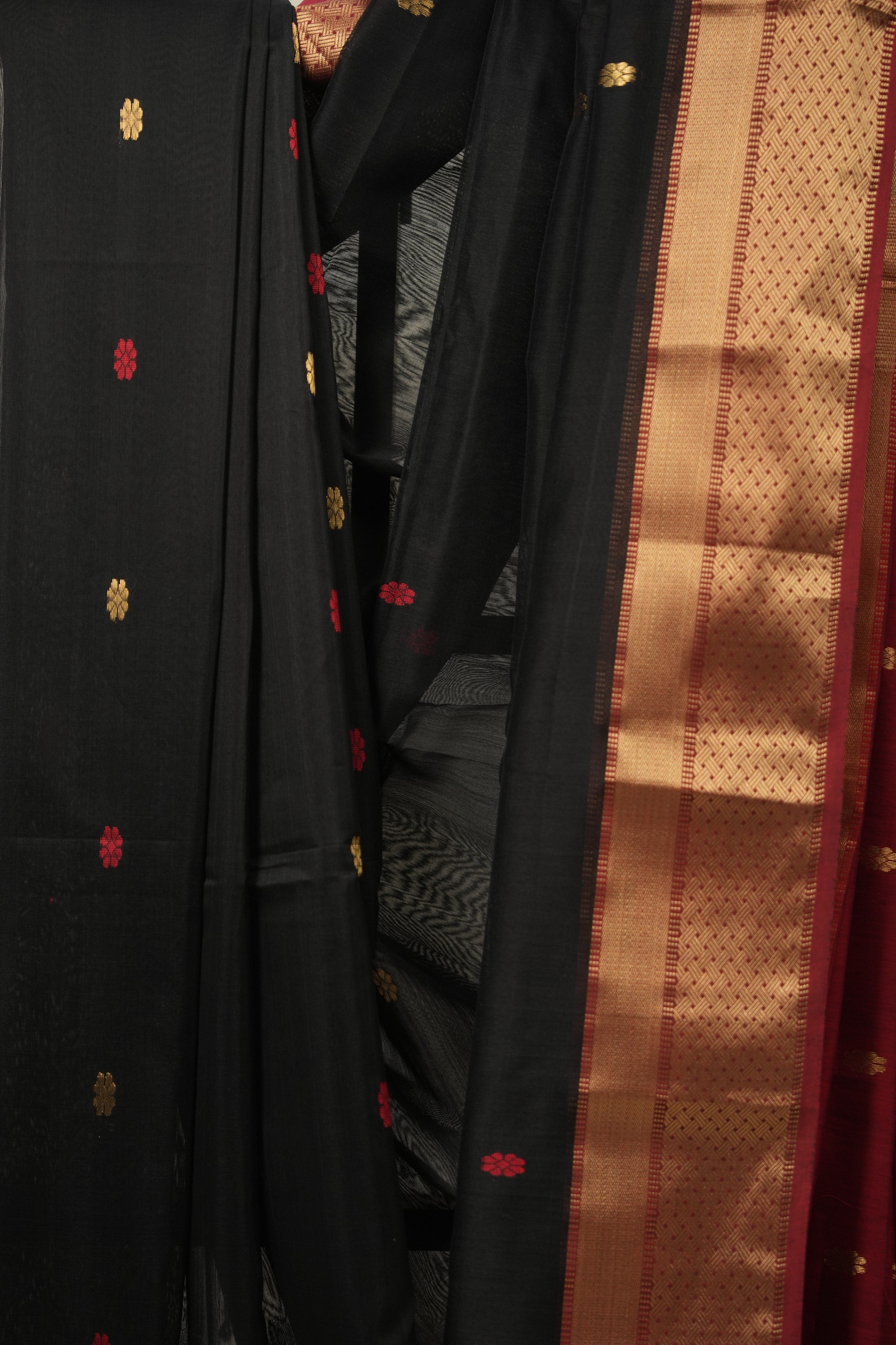 Black Maheshwari Saree - SRBMS885