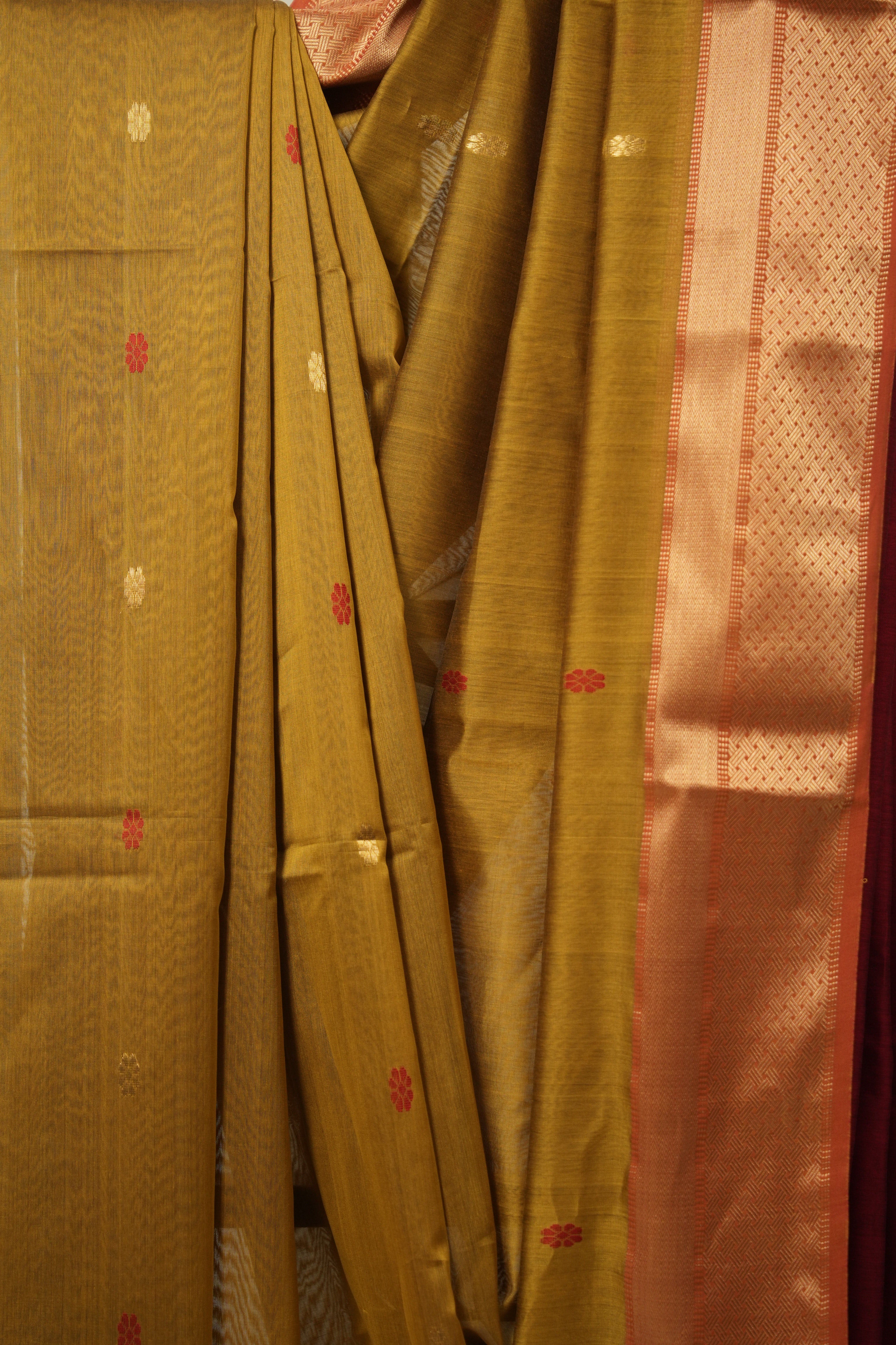 Mustard Yellow Maheshwari Saree - SRMYMS884