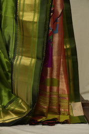 Moss Green Silk Paithani Saree - SRMGSPS815