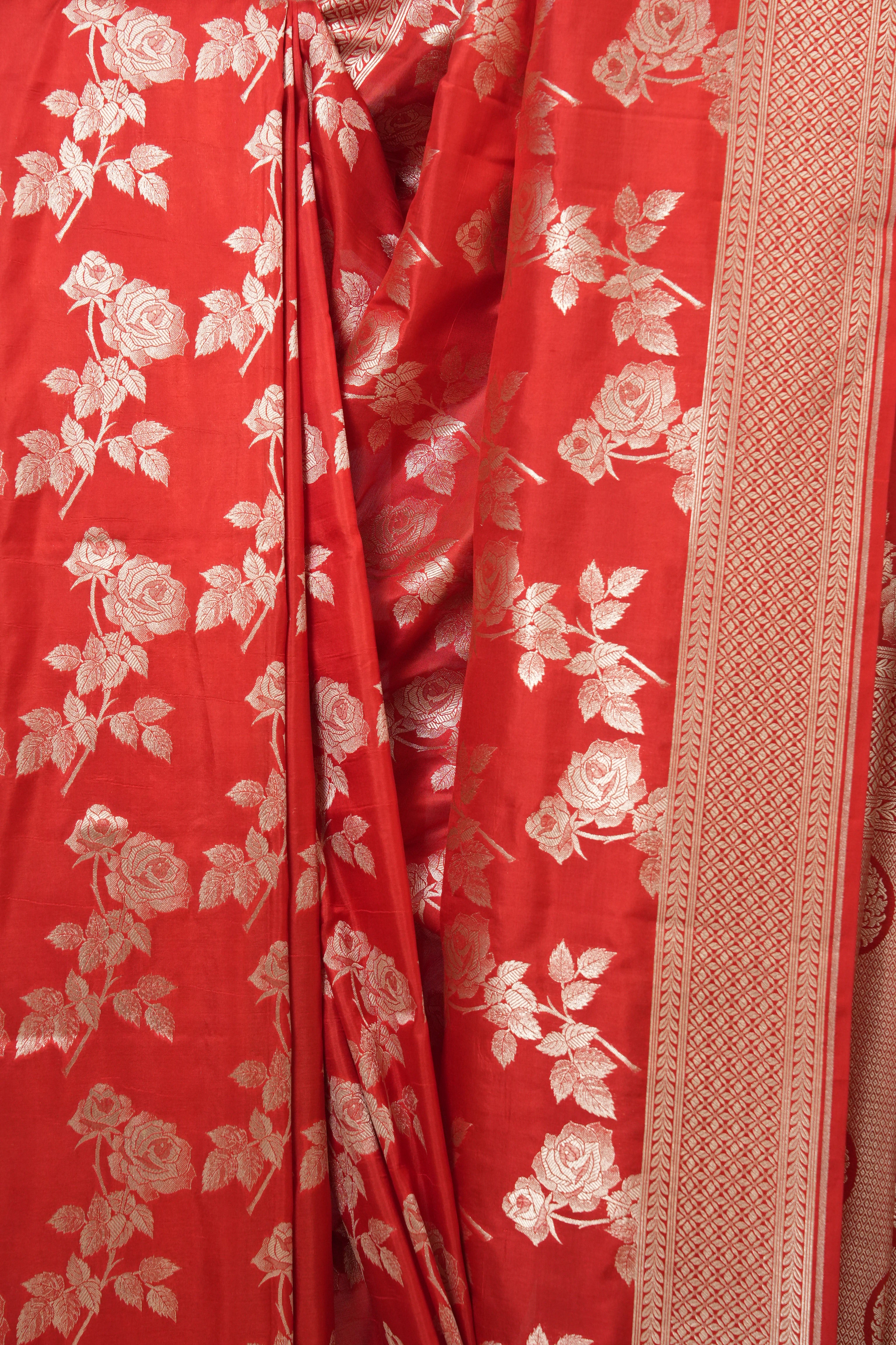 Scarlet Red Banarasi Silk Saree - SRSRBSS763