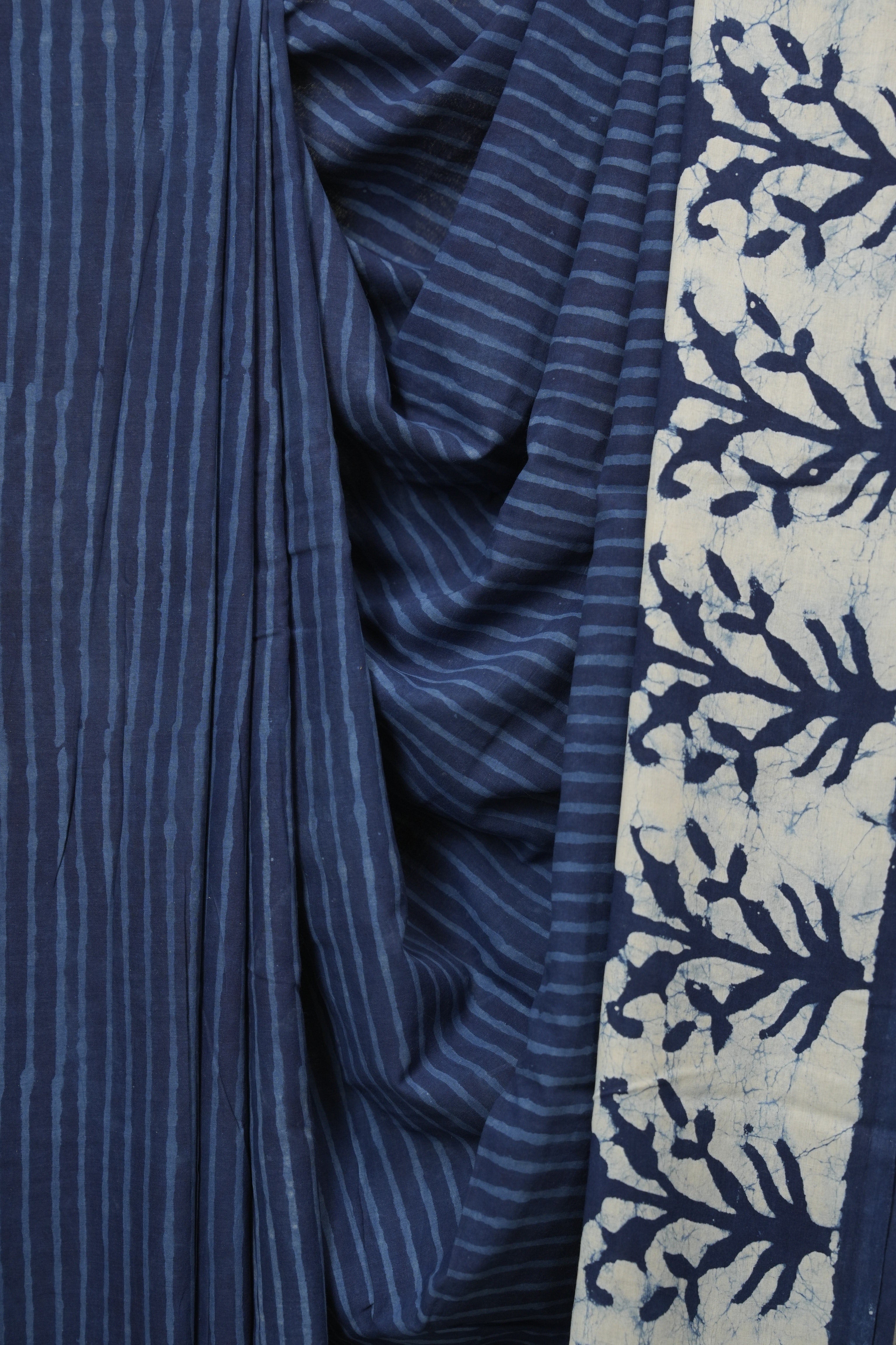 Indigo HBP Cotton Saree - SRICS3430