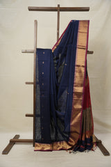 Navy Blue Maheshwari Saree - SRNBMS880