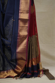 Navy Blue Maheshwari Saree - SRNBMS880