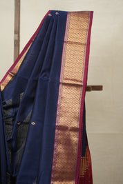 Navy Blue Maheshwari Saree - SRNBMS880