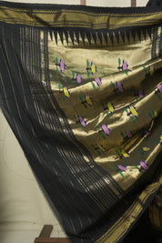 Black Cotton Paithani Saree - SRBCPS828