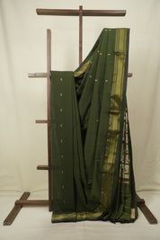 Olive Green Cotton Paithani Saree - SROGCPS830