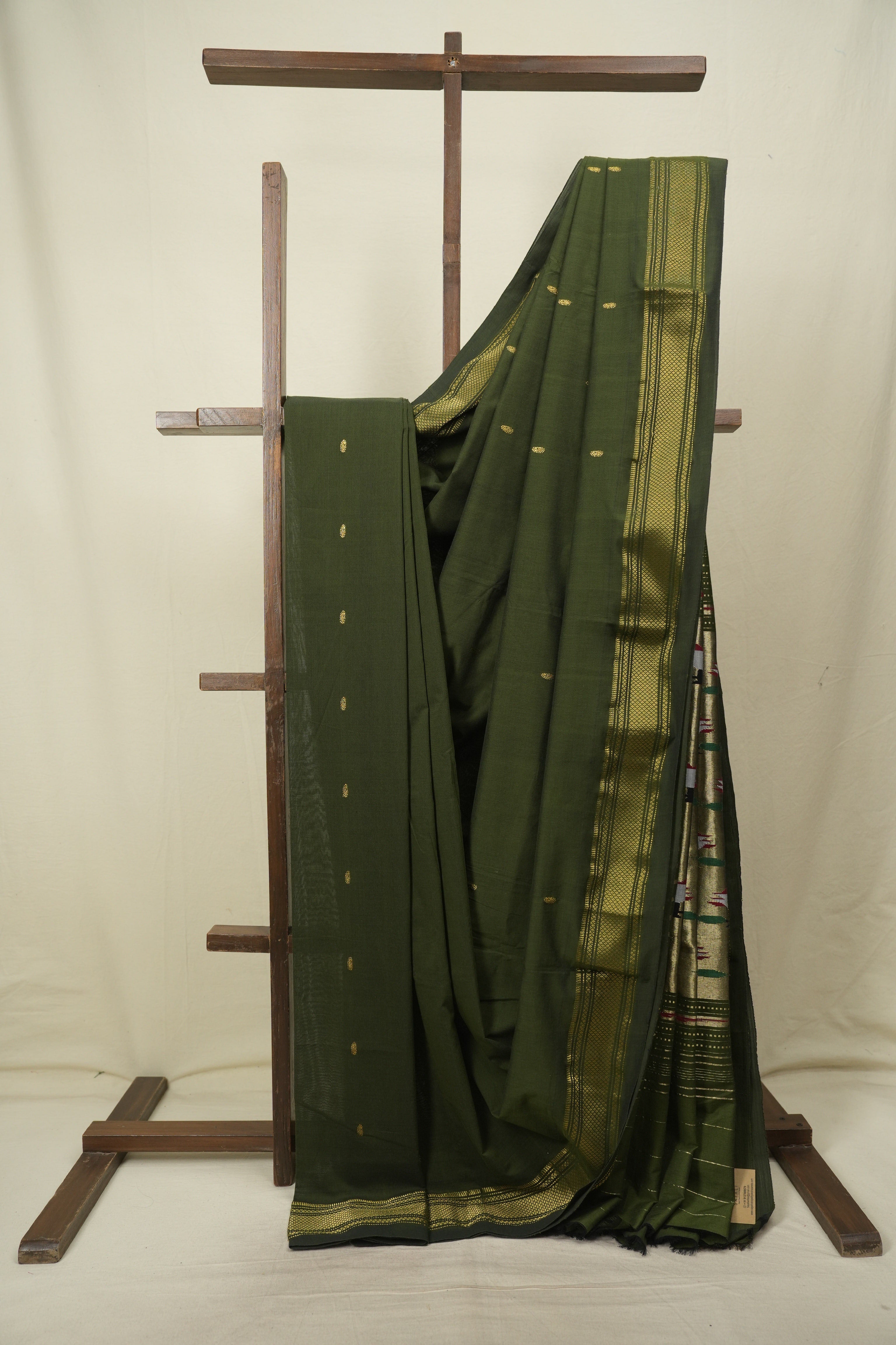 Olive Green Cotton Paithani Saree - SROGCPS830