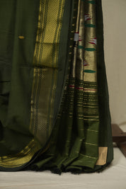 Olive Green Cotton Paithani Saree - SROGCPS830
