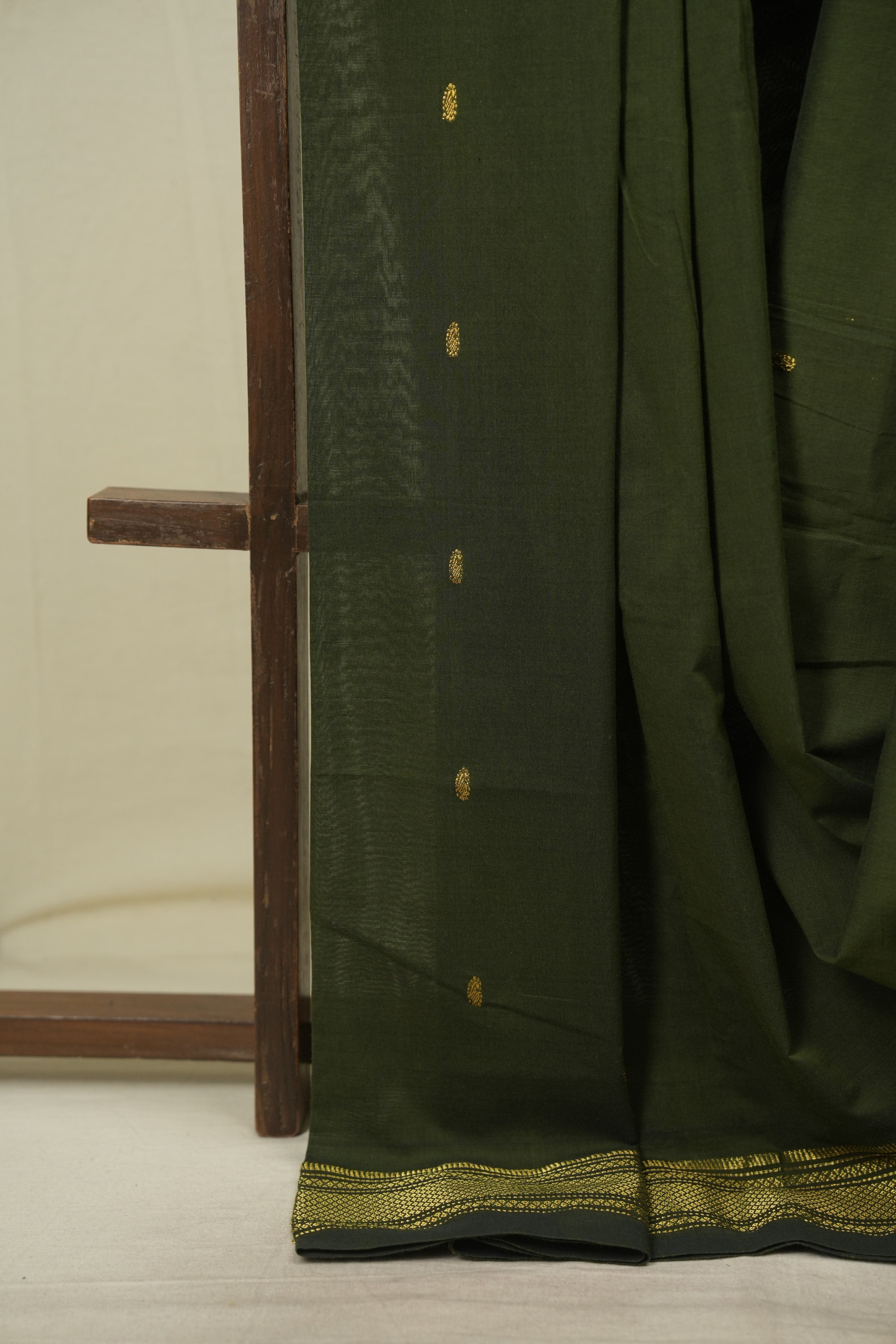 Olive Green Cotton Paithani Saree - SROGCPS830