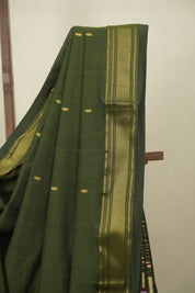 Olive Green Cotton Paithani Saree - SROGCPS830