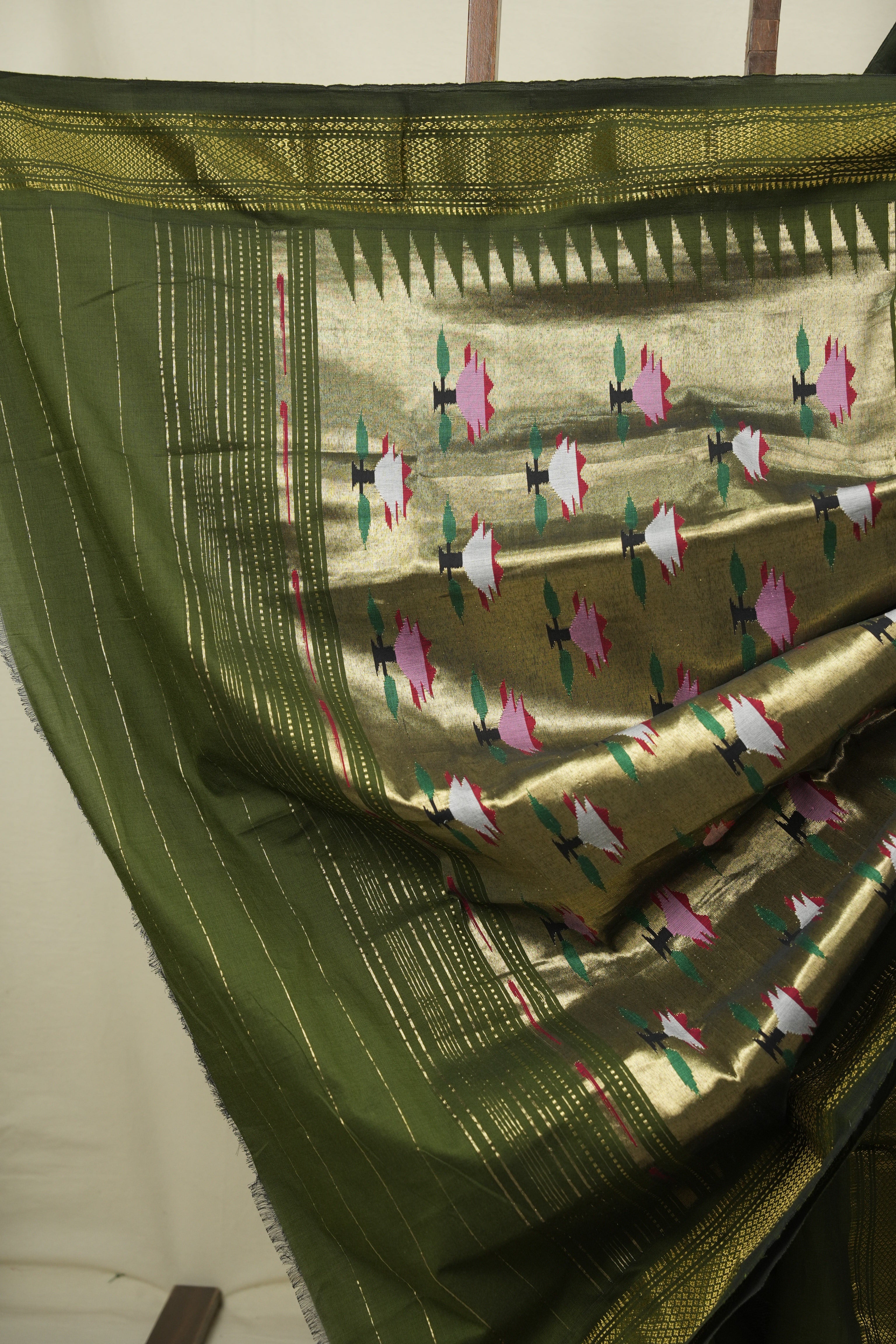 Olive Green Cotton Paithani Saree - SROGCPS830