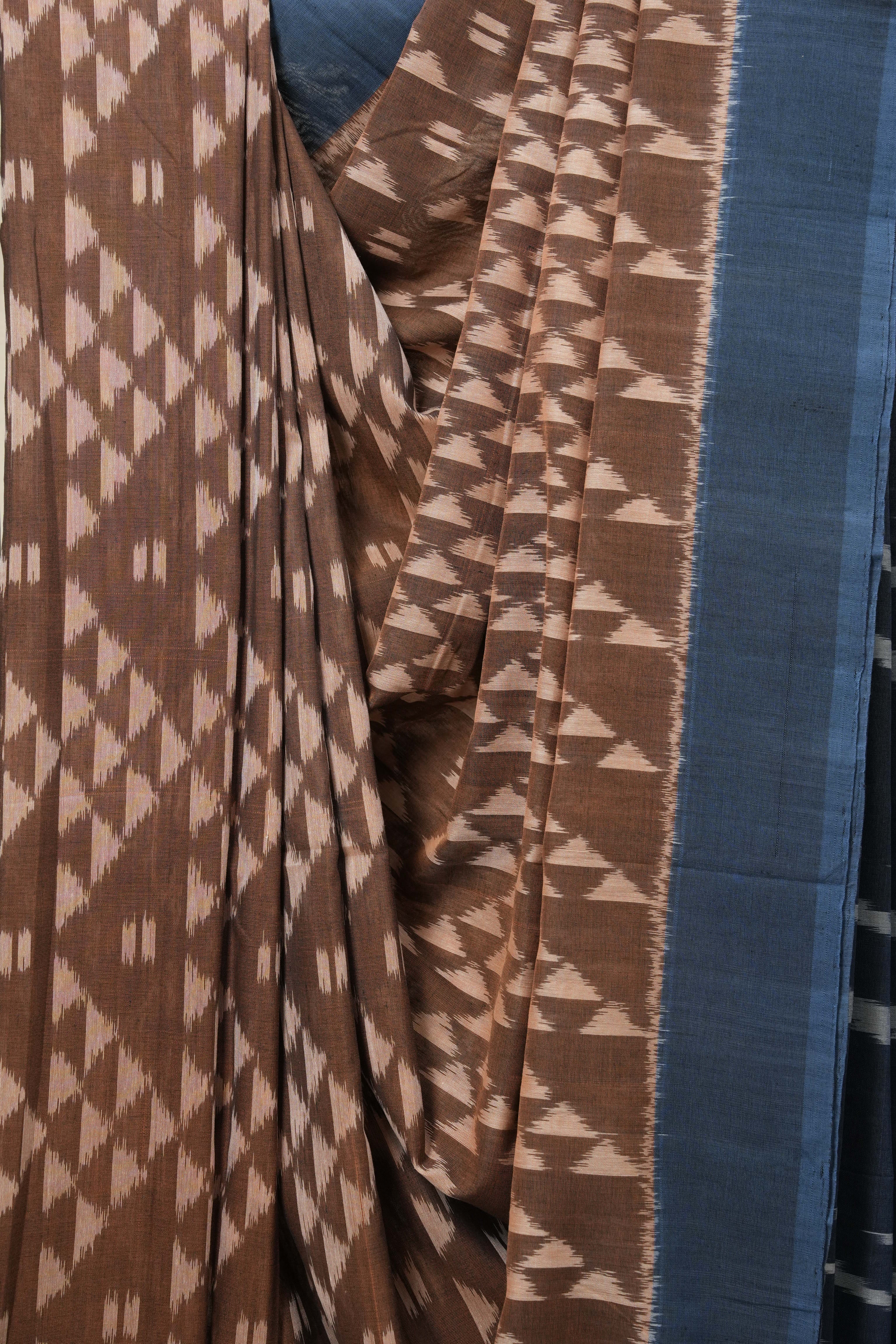 Brown Pochampalli Cotton Ikat Saree - SRBPCIS547