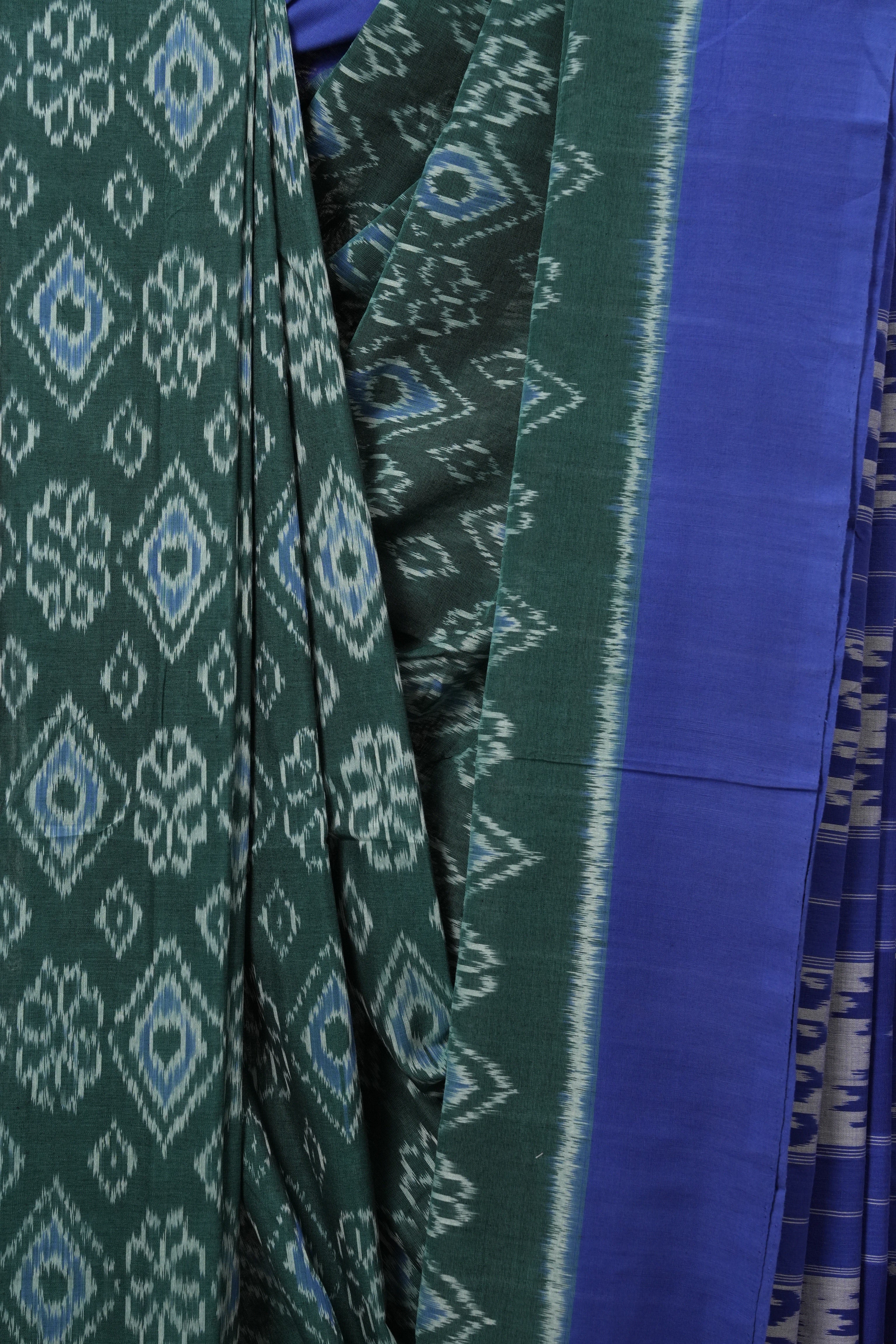 Green Blue Pochampalli Cotton Ikat Saree - SRGBPCIS546