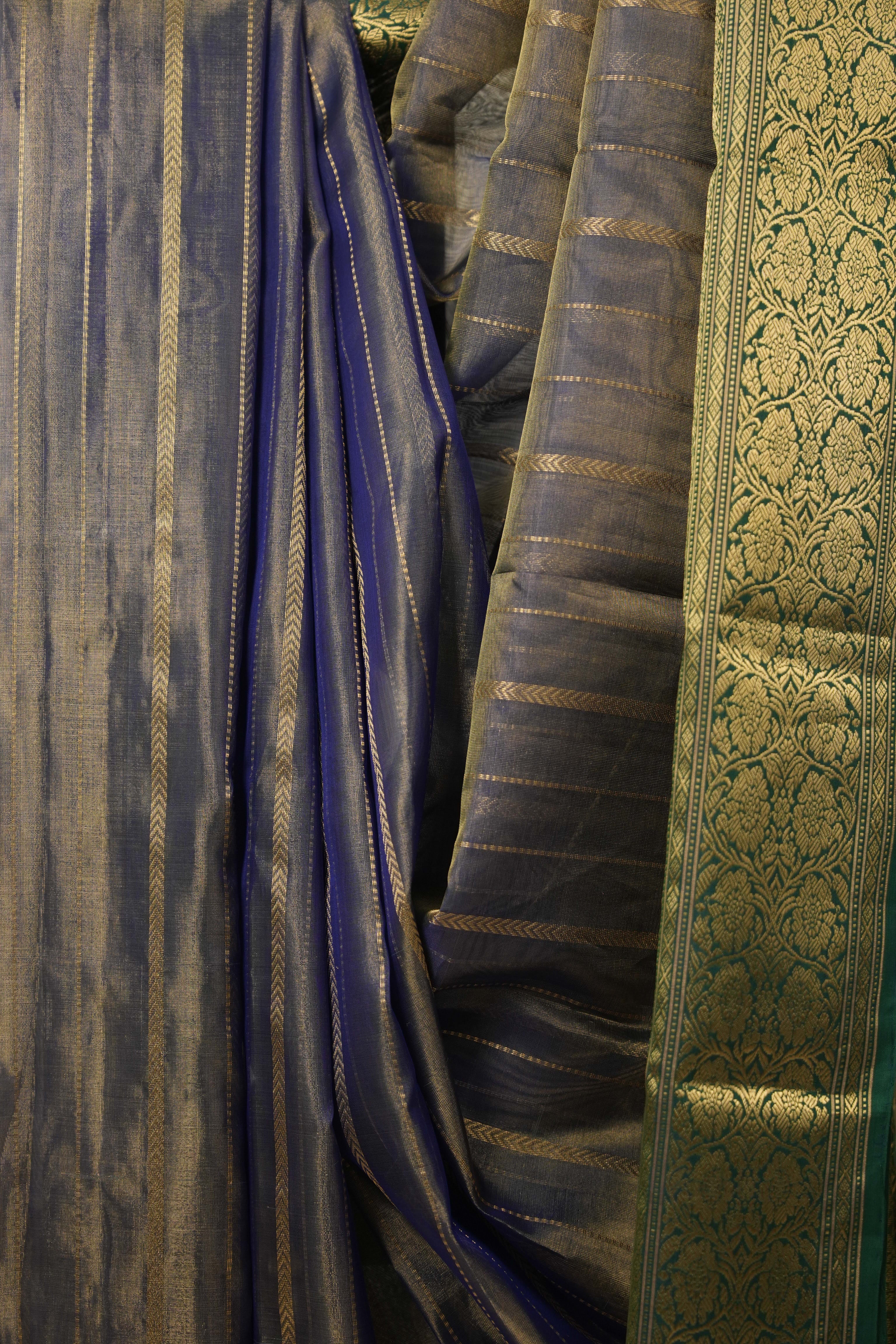 Two Tone Blue Chanderi Silk Saree - SRTTBCSS484