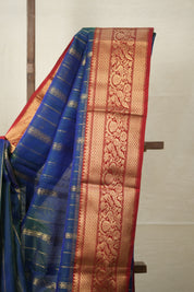 Dual Tone Blue Hanborder Pattu Chanderi Silk Saree - SRDTBHPCSS471