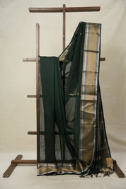 Bottle Green Maheshwari Saree - SRBGMS950