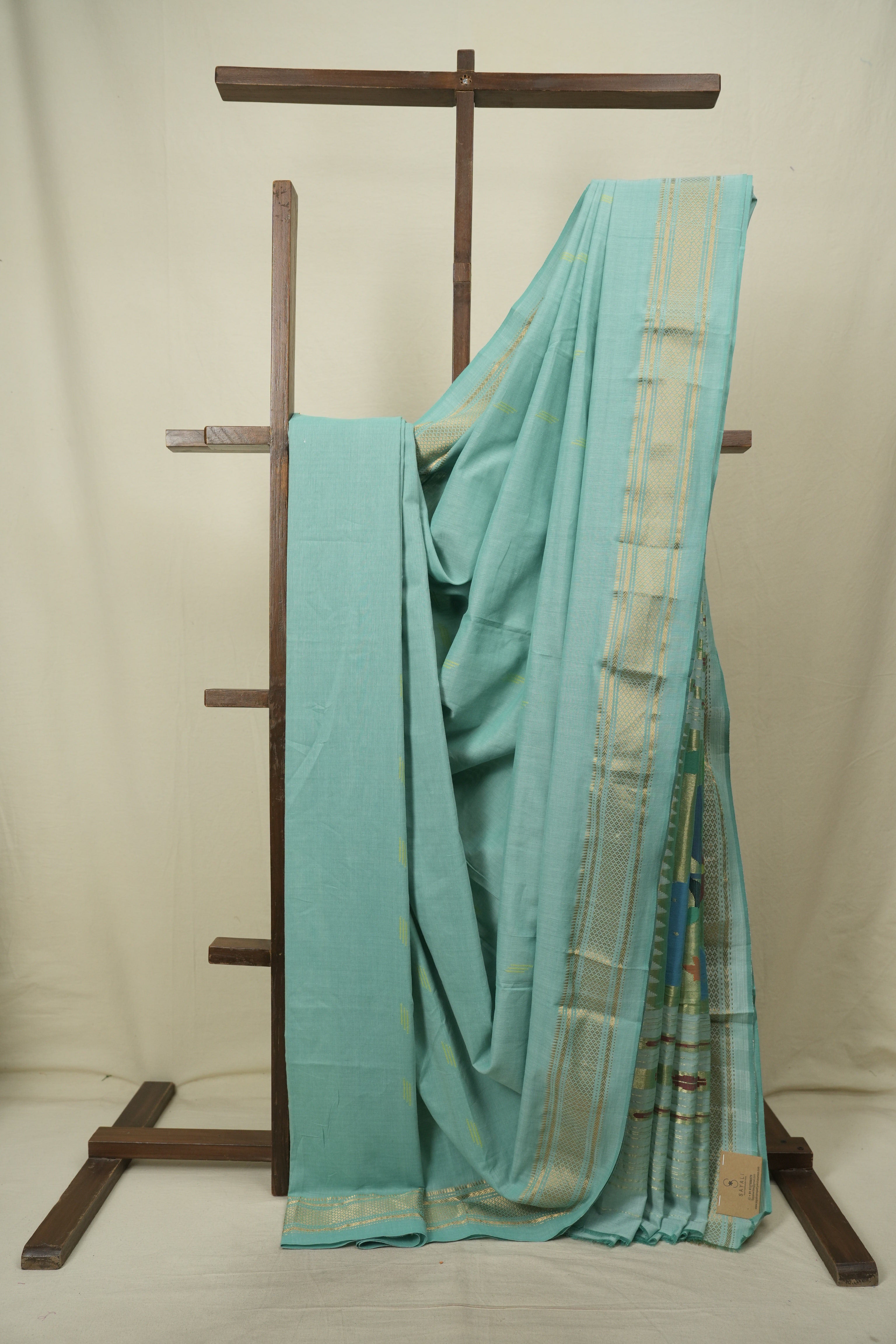 Sea Blue Cotton Paithani Saree - SRSBCPS826