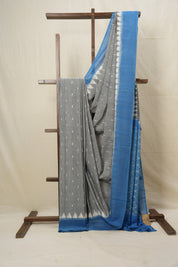 Grey Blue Pochampalli Cotton Ikat Saree - SRGBPCIS552