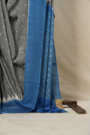 Grey Blue Pochampalli Cotton Ikat Saree - SRGBPCIS552