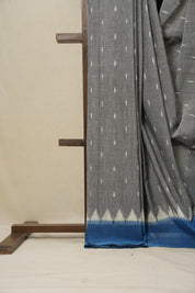 Grey Blue Pochampalli Cotton Ikat Saree - SRGBPCIS552